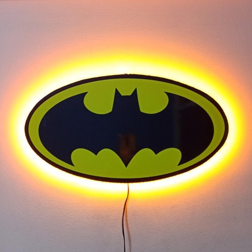 Cuadro Pared  Logo Batman  Luces Led Amarillo + Tecla