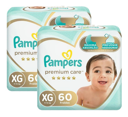 Kit Fralda Pampers Premium Care  Tamanho Xg 120 Tiras