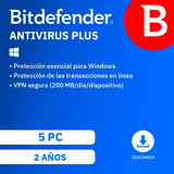 Bitdefender Antivirus Plus 2024  5 Dispositivo | 2 Año  Pc