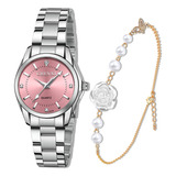 Reloj Y Pulsera Para Dama Original Moda Elegante Impermeable