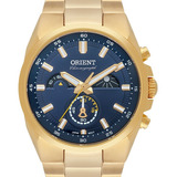 Relógio Masculino Orient Cronógrafo Mgssc032 D1kx Dourado Cor Do Fundo Azul