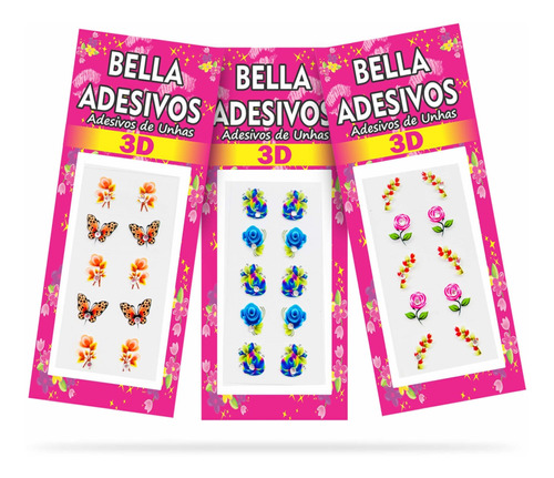 100 Adesivos De Unha 3d Com Joias Bella Adesivos, 10cartelas