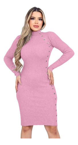 Vestido Midi Lanilla Mujer Otoño/invierno Tejido Canalé 