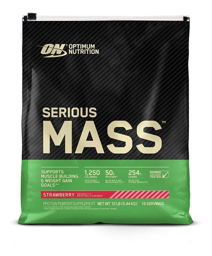 Suplemento En Polvo Optimum Nutrition  Mass Serious Mass Carbohidratos Sabor Fresa En Bolsa De 5.44kg