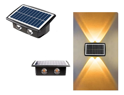 Aplique Pared Solar 4  Led Recargable Luz Cálida Exterior 