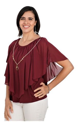 Blusa Color Rojo Tinto Dama Mujer Lorell 160 Tallas Grandes