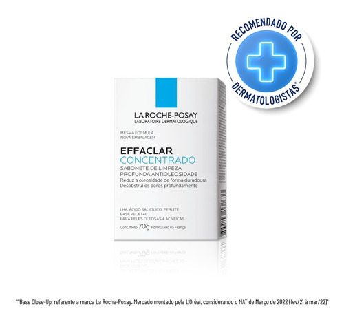 La Roche-posay Effaclar Concentrado Sabonete Barra Caixa 70g