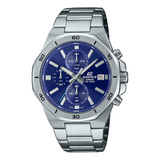 Pulseira De Relógio Masculina Casio Efv-640d-2avudf Edifice, Cor: Prata, Moldura, Cor De Fundo Prateada, Cor De Fundo Azul