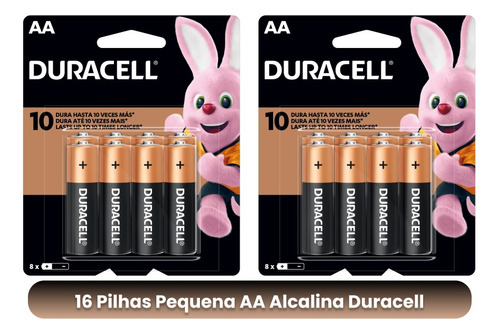 16 Pilhas Alcalina Pequena Aa Duracell 1,5v Mn1500b16 Kit