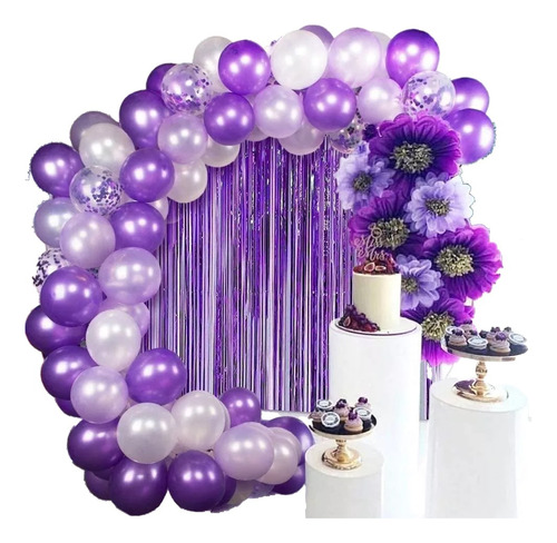 Decoracion Globos Flor Morado Cortina Arco