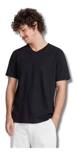 Camiseta Básica Hering Masculina Flamê Com Decote V Slim