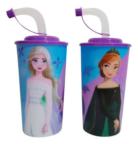 Vasos Plastico Frozen Elsa Y Anna 30 Piezas Tapa Popote