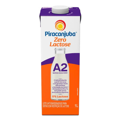 Leite Uht Semidesnatado Tipo A2 Zero Lactose 1l - Piracanjuba