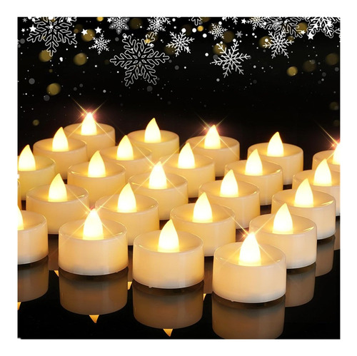 24 Velas Electrónicas Led Con Fondo Blanco Y Luz Amarilla