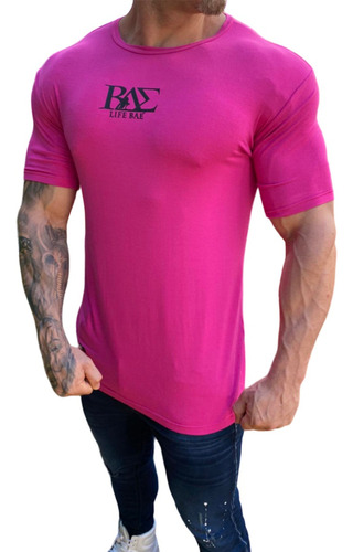 Camiseta Masculina Elastano Camisa Rosa Bae®