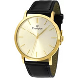 Relogio Champion Masculino Dourado Pulseira Couro Cn20677x