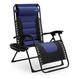 Serenelifehome Silla Plegable De Césped Acolchada De Gravedad Cero Para Exteriores, Reclinables De Malla De Acero Ajustable, Con Almohadas Extraíbles Y Mesas Auxiliares, Juego De 2, Azul Y Negro