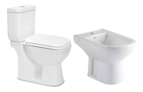 Combo Baño Inodoro Largo Piazza Deposito Dual + Bidet Loza