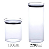 2 Potes Para Mantimentos Herméticos Redondo 1000ml E 2200ml