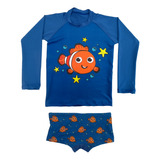 Conjunto Praia Camiseta Uv E Sunga Nemo Criança Verão