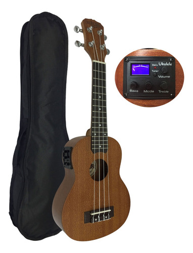 Ukulele Soprano Eletrico Sapele Malibu 21 Capa Cordas Aquila