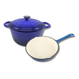 Set Sarten Y Olla De Hierro Fundido Esmaltado Cocina