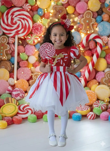Vestido Niña Caramelo Navidad Incluye Diadema