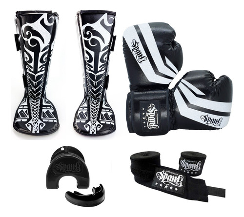 Kit Muaythai Kickboxing Spank Luva Caneleira Bandagem Bucal