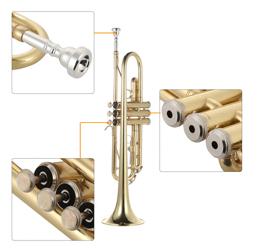 Ammoon Trumpet Bb Flat Brass Gold-painted Exquisite Durable