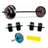 Barra + 2 Mancuernas + 24 Kg En Discos Con Manija Kit Set