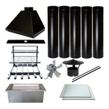 Kit Churrasqueira Rostergrill P Coifa 80x60 Preta C/ 5 Tubos