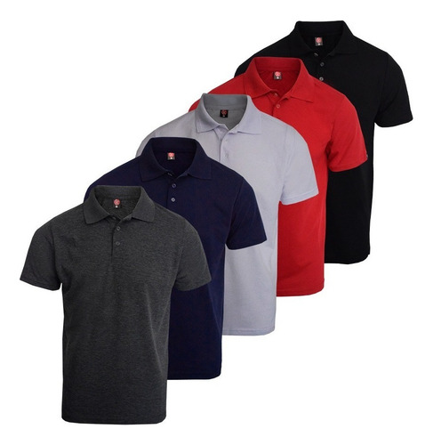 Kit5 Camisa Polo Lisa Piquet Masculino Varias Cores