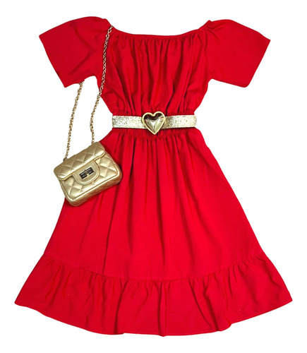Vestido Vermelho Juvenil Infantil Moda Feminina Festas Luxo