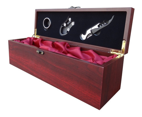 Caja Madera Set De Vino Con 3 Accesorios Regalo Empresarial