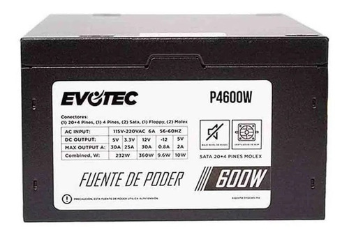 Fuente Poder Evotec P4600 Incluye Cable Nema 5-15p Promocion