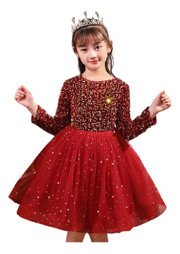 Vestido Rojo De Fiesta De Princesa De Lentejuelas Para Niñas