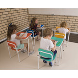Mesa Infantil Com Porta Livros + Cadeira Empilhável Escola
