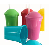 Vasos Plasticos Milkshake X50 Tapa Sorbete Cumples Souvenirs