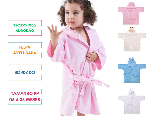 Roupão De Banho Bebê Infantil Atoalhado Bichinhos C/ Capuz