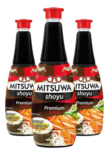 3un Shoyu Premium Mitsuwa 900 Ml Para Comida Japonesa