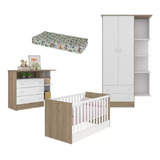 Quarto De Bebê Completo Berço Colchão Cômoda E Guarda Roupa 