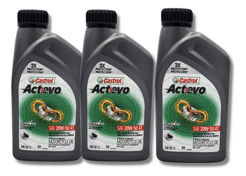 Aceite Castrol Actevo Sintetico 20w50 Motos 4t 3 Litros