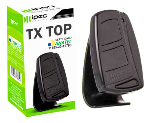 Controle Remoto Tx Top 433,92mhz Preto Clips 2 Botões Ipec