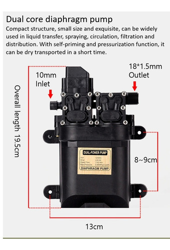 Bomba De Agua Alta Presión 12v 100w, 0.85 Mpa Autocebante