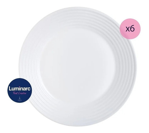 Set X 6 Plato Playo Harena Luminarc 27 Cm Vidrio Templado