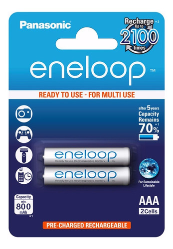 Pila Panasonic Recargable Eneloop Aaa 800mah - Blister X2