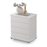 Mesa Cabeceira Décor C/ Vidro Gaveta Porta Maquiagem + Cor Branco