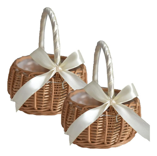 Cesta De Flores De Boda De Ratán De Mimbre Con Asa, 2uds