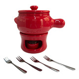 Aparelho Panela Fondue Ceramica Com 4 Pessoas Vermelho 750ml