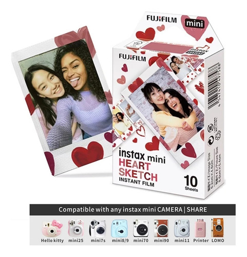 10 Hojas De Papel Fotográfico Fujifilm Heart Sketch Instax F